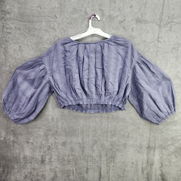 Womans Blue Universal Thread Embroidered Crop Top Balloon Sleeve V Neck Size XXL - Picture 3 of 9